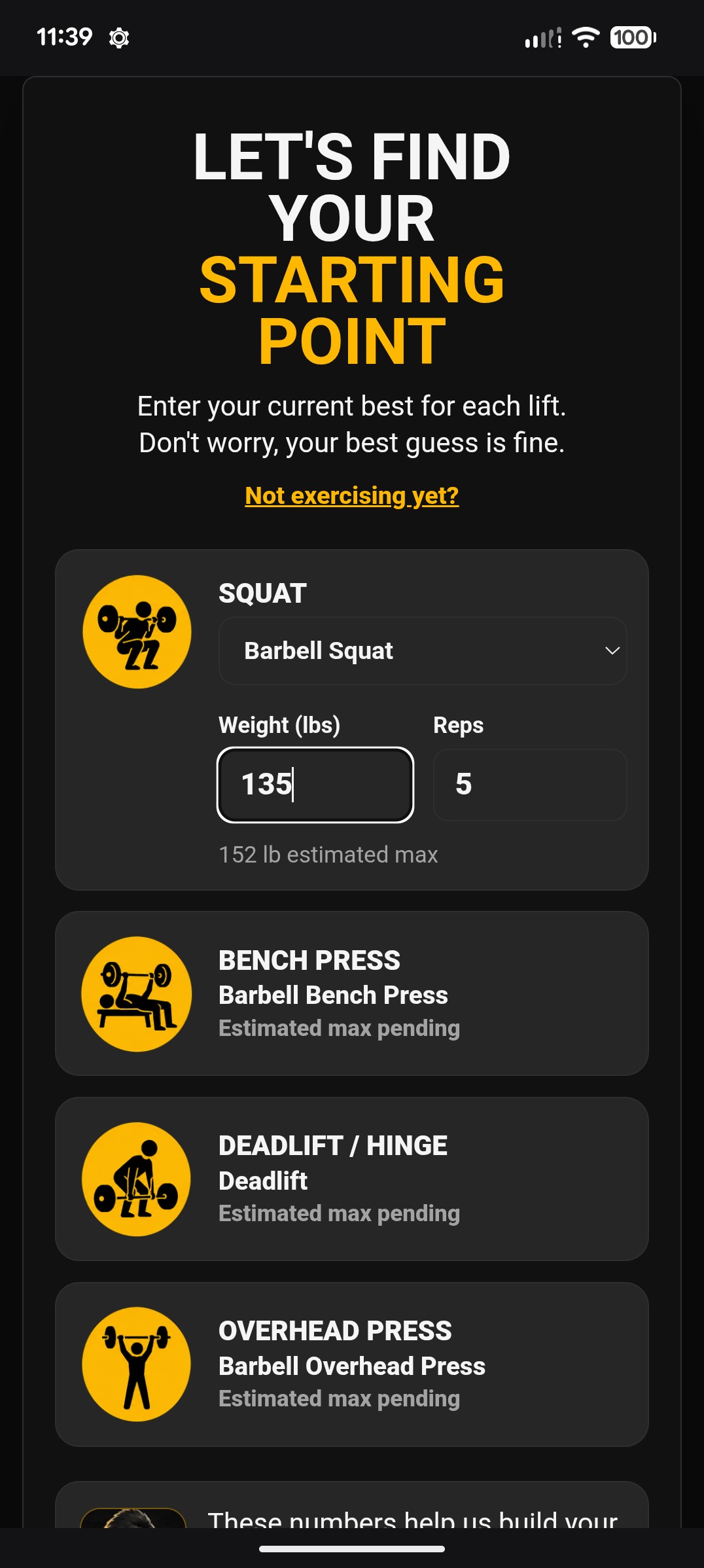 Skinny to Strong workout plan screen